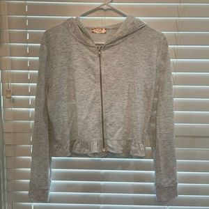 light grey cropped zip up jacket with hood